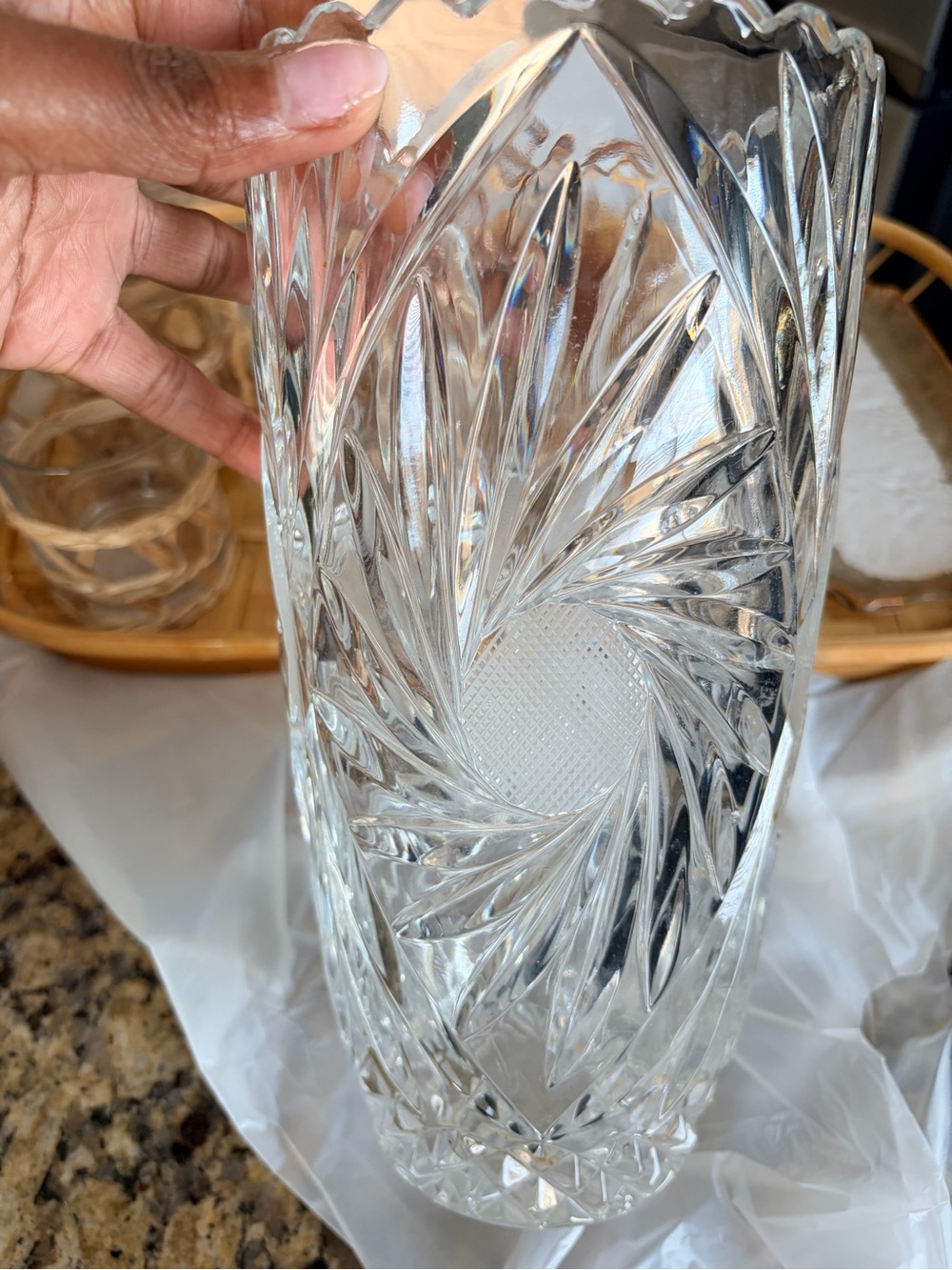 Clear Cut Glass Decorative Vase - Clear